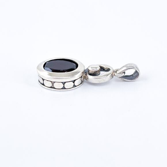 Sterling Silver Garnet Pendant | Oval Cabochon with Modern Minimalist Frame - Picture 5 of 9